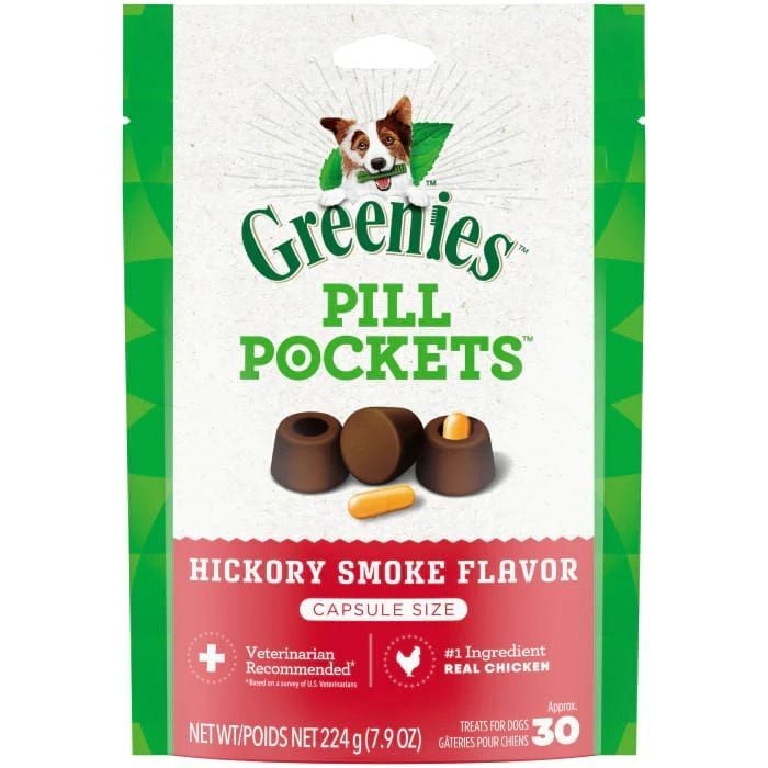 Greenies Hickory Smoke Pill Pockets for Dogs Large, Capsule Size Dog Treats, 30-Ct