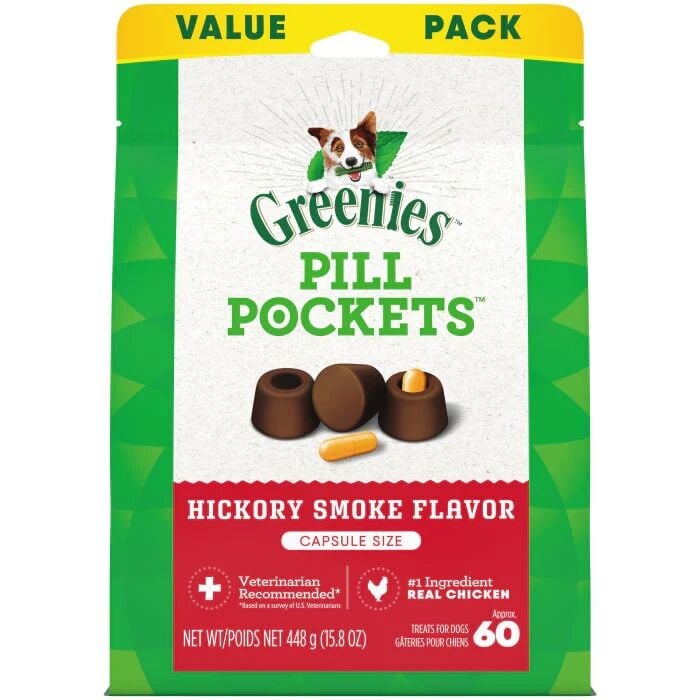 Greenies Pill Pockets for Dogs Large Hickory Smoke Capsule Size Dog Treats, 60-Ct