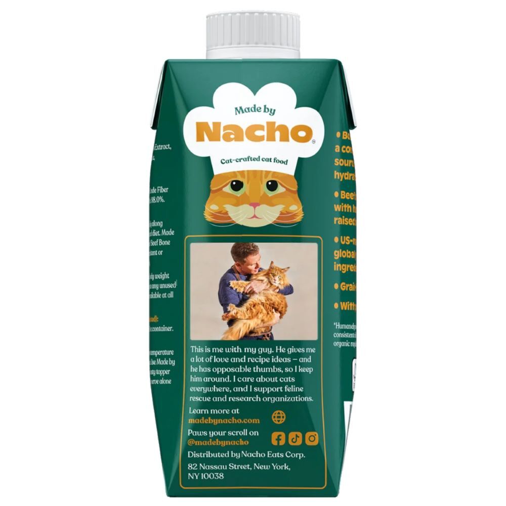 Made By Nacho Humanely Raised Beef Bone Broth Topper Cat Food, 11-Oz