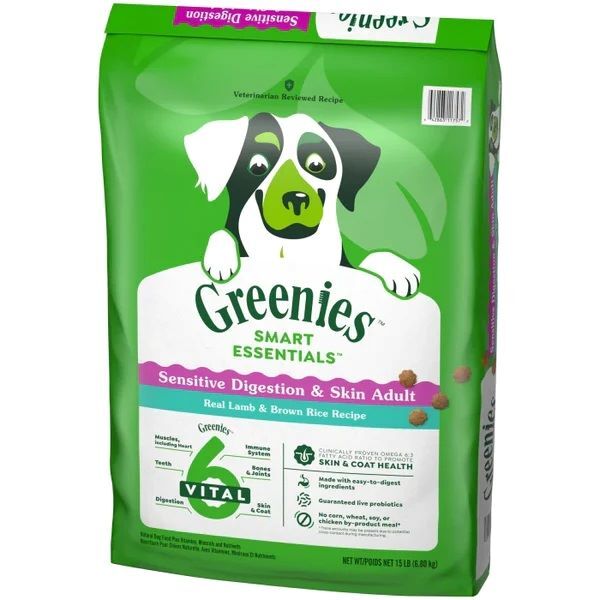Greenies Smart Essentials Sensitive Digestion & Skin Real Lamb & Brown Rice Dog Food, 15-Lb