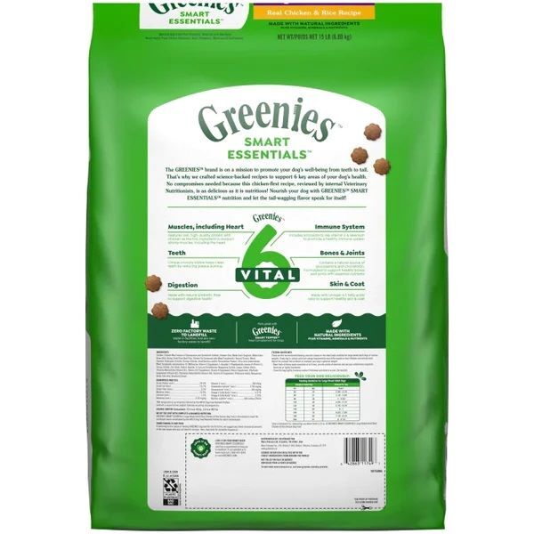 Greenies Smart Essentials Adult Large Breed Protein Real Chicken & Rice Dog Food, 15-Lb