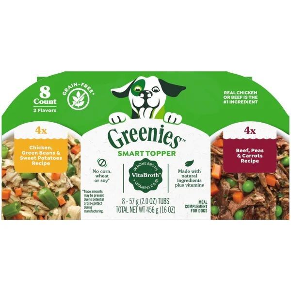Greenies Smart Topper Wet Mix-In, Chicken with Green Beans & Beef Pack Dog Food, 2-Oz, 8-Pk