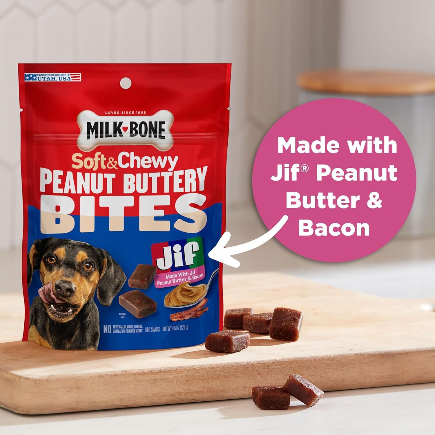 Milk Bone Peanut Buttery Bites Made With Jif Peanut Butter, 4.5-Oz