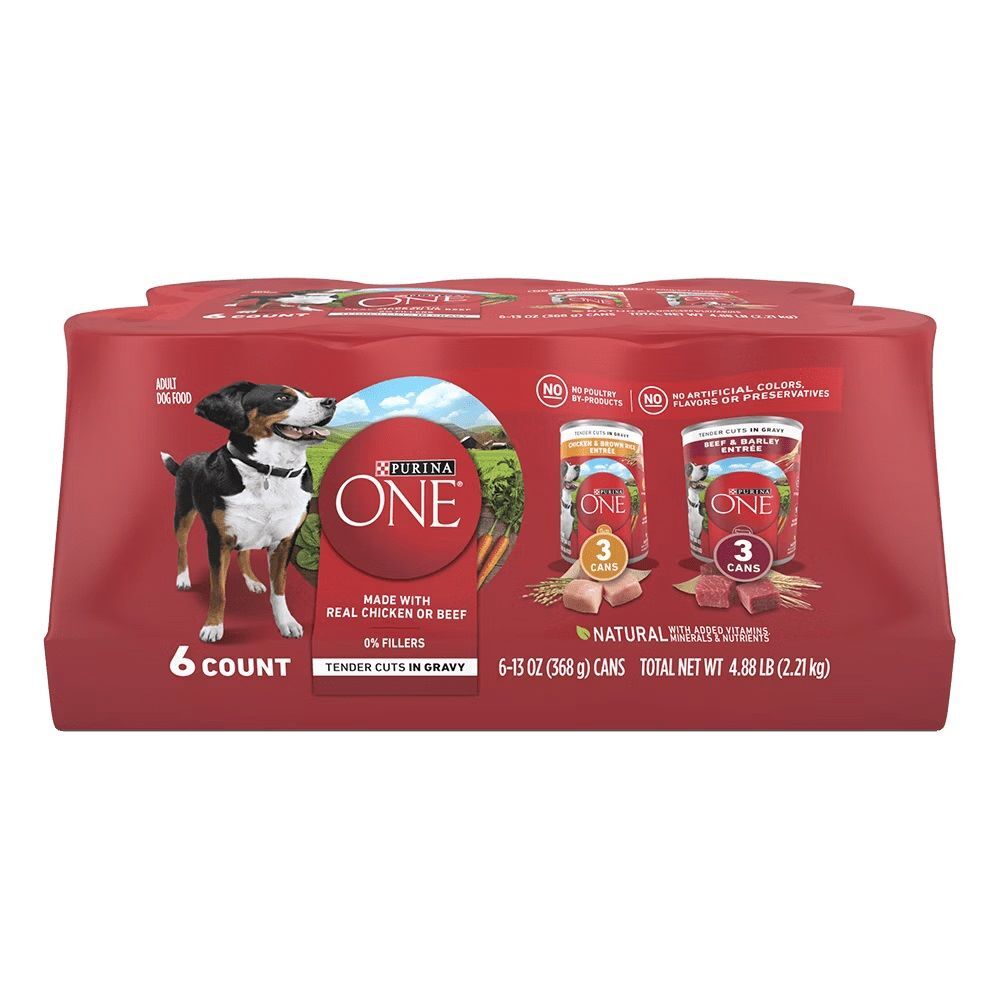 Purina ONE Classic Ground Variety Pack Chicken & Beef Wet Dog Food, 13-Oz, 6-Pk