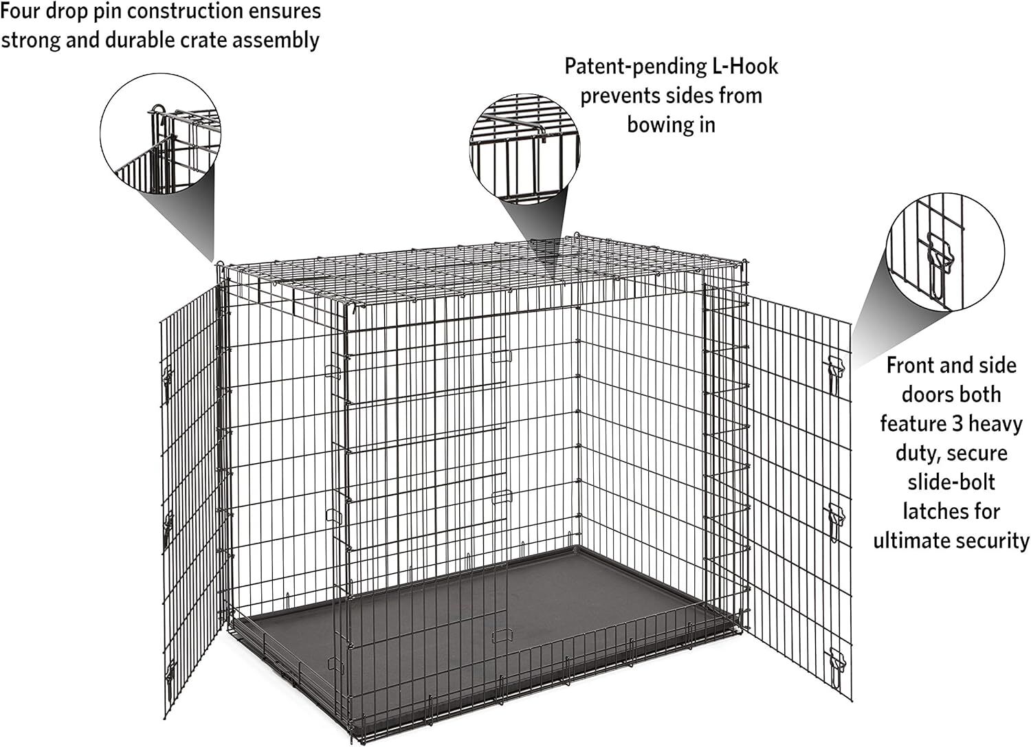 Midwest Homes For Pets Black XX-Large Heavy Duty Double Door Dog Crate, 54 X 37 X 45-In