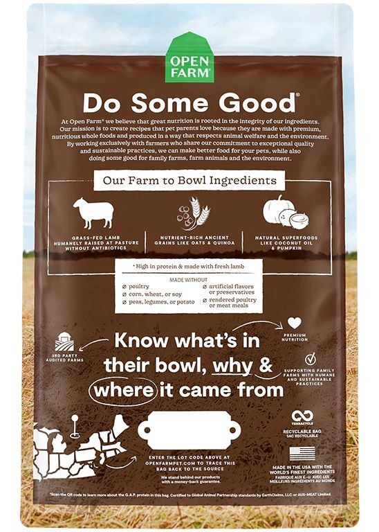 Open Farm Pasture-Raised Lamb & Ancient Grains Dry Dog Food, 22-Lb