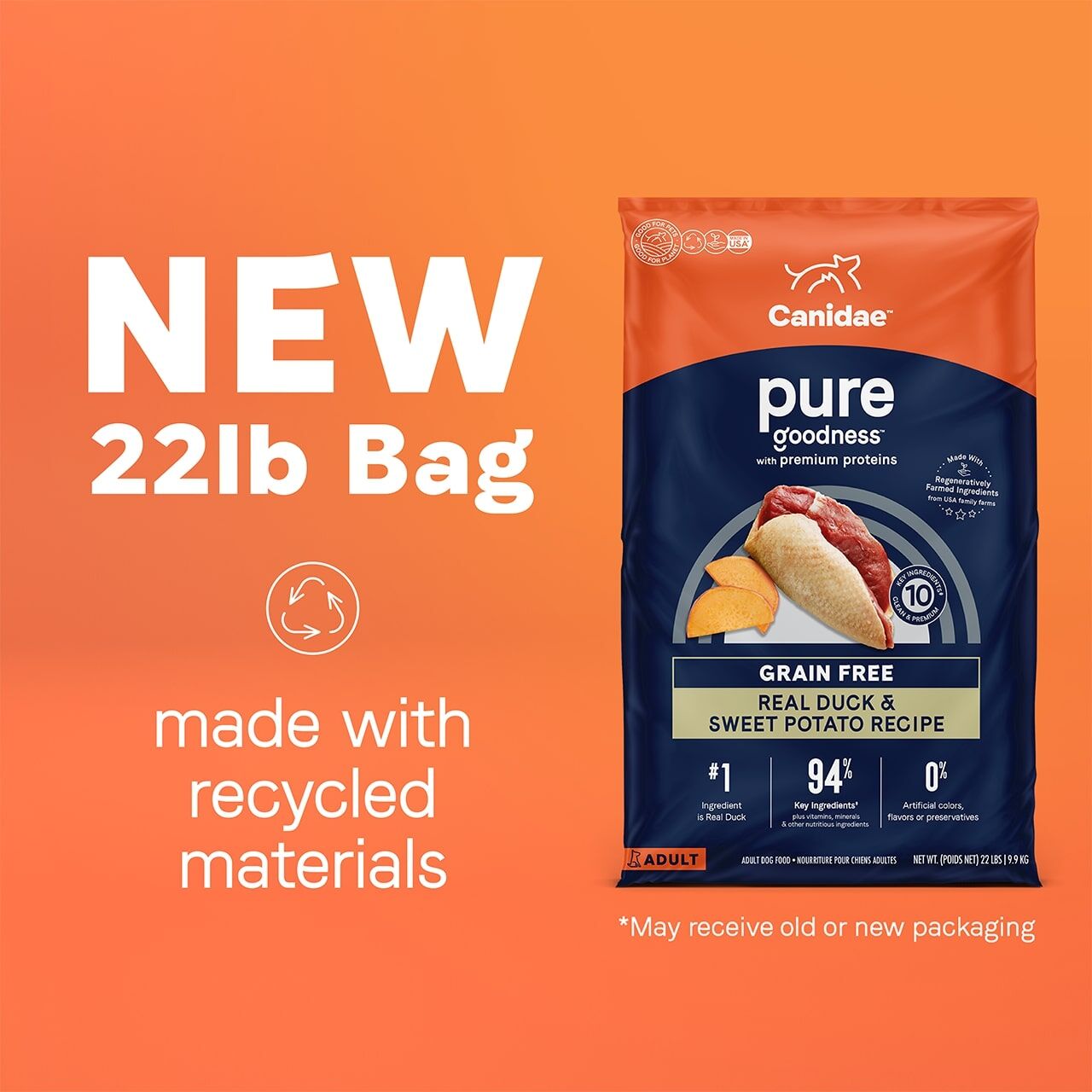 Canidae Pure Goodness Grain Free Real Duck & Sweet Potato Dog Food, 24-Lb