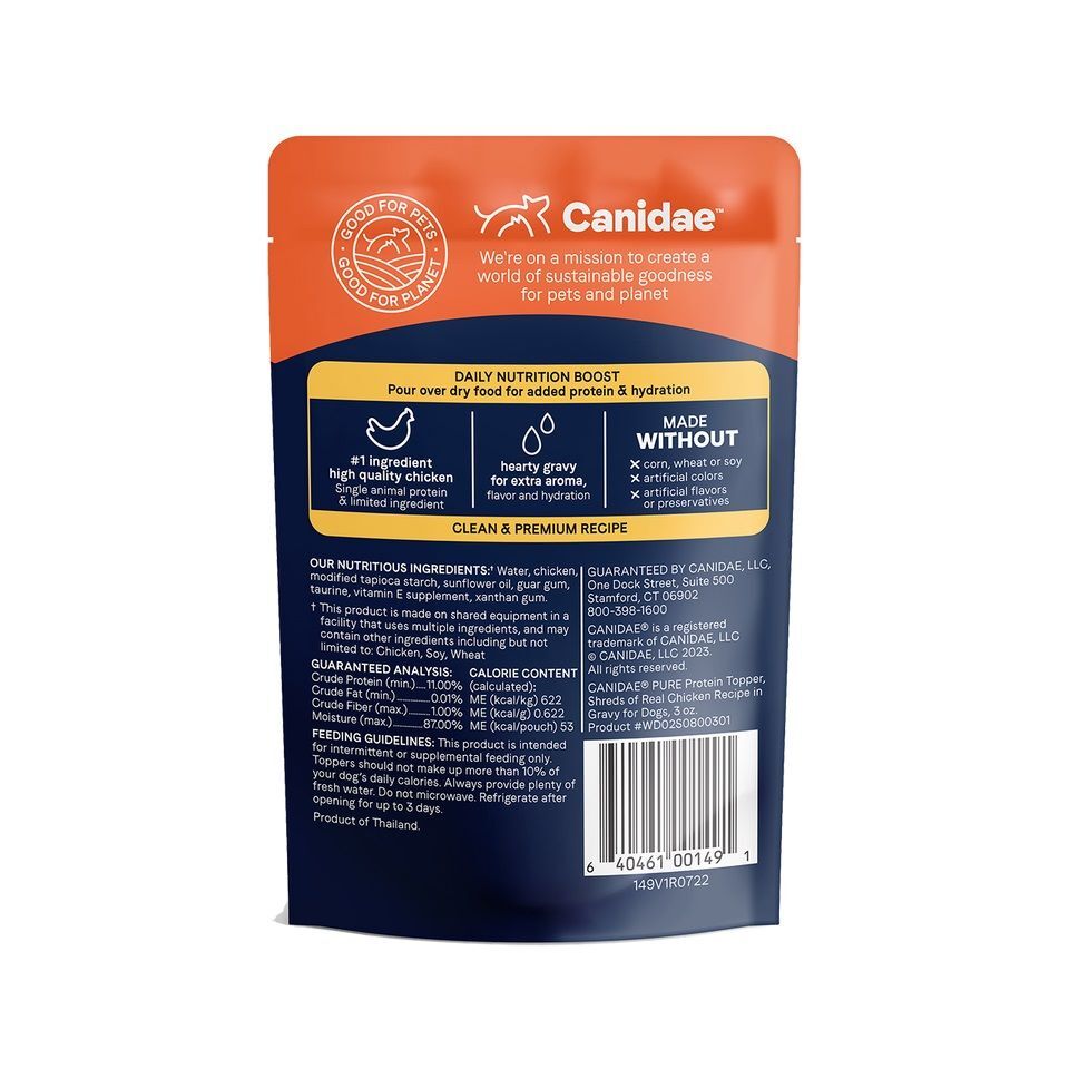 Canidae Pure Protein Topper, Shreds of Real Chicken in Gravy Dog Food, 3-Oz