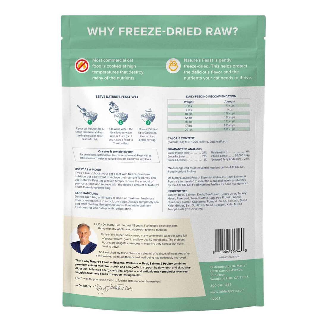 Dr. Marty Nature’s Blend Essential Wellness Beef, Salmon And Poultry Freeze Dried Cat Food, 12-Oz