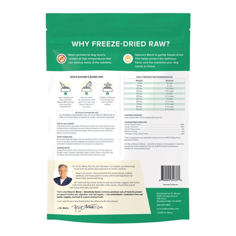 Dr. Marty Nature’s Blend Sensitivity Select Freeze Dried Dog Food, 6-Oz
