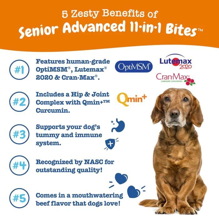 Zesty Paws Senior Advanced 11-in-1 Multivitamin Chicken Flavor Bites for Senior Dogs, 90-Ct