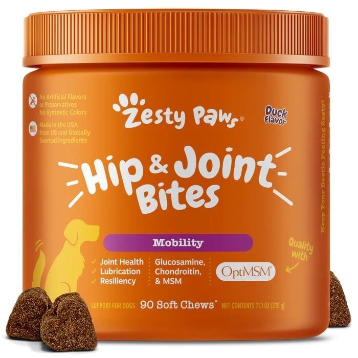 Zesty Paws Hip & Joint Mobility Duck Bites for Dogs, 90-Ct