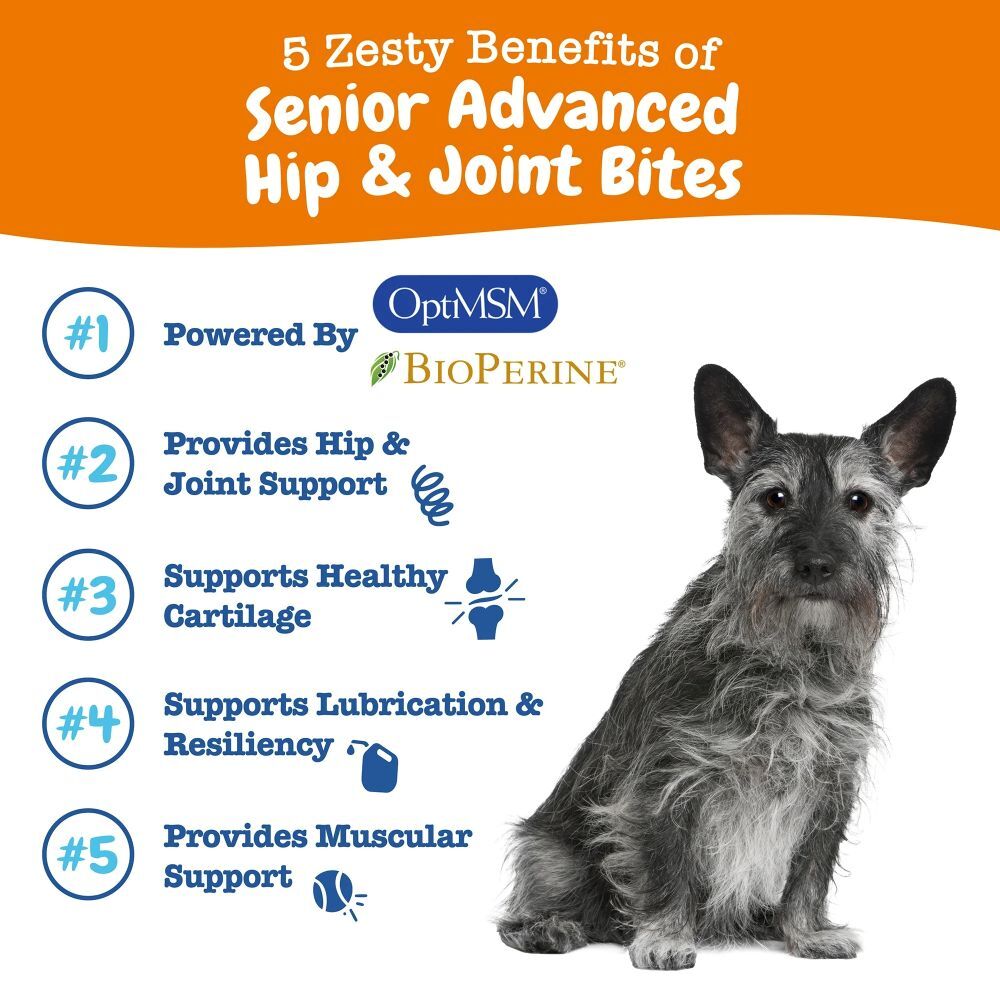 Zesty Paws Senior Advanced Hip & Joint Chicken Flavor Bites for Senior Dogs, 90-Ct