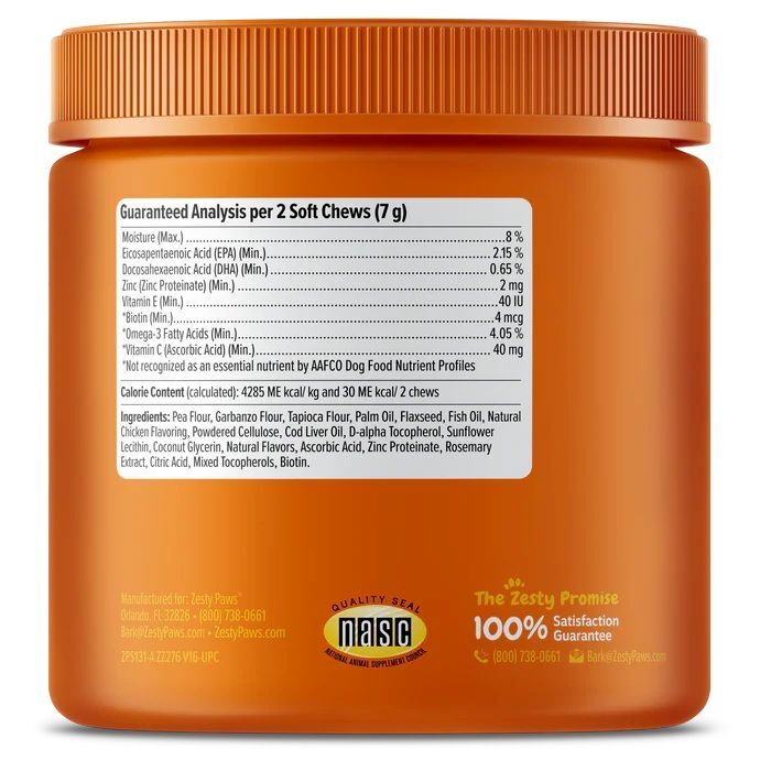 Zesty Paws Chicken Flavored Skin & Coat Bites for Dogs, 90-Ct