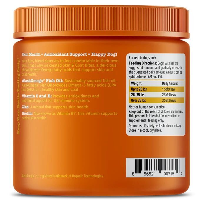 Zesty Paws Chicken Flavored Skin & Coat Bites for Dogs, 90-Ct