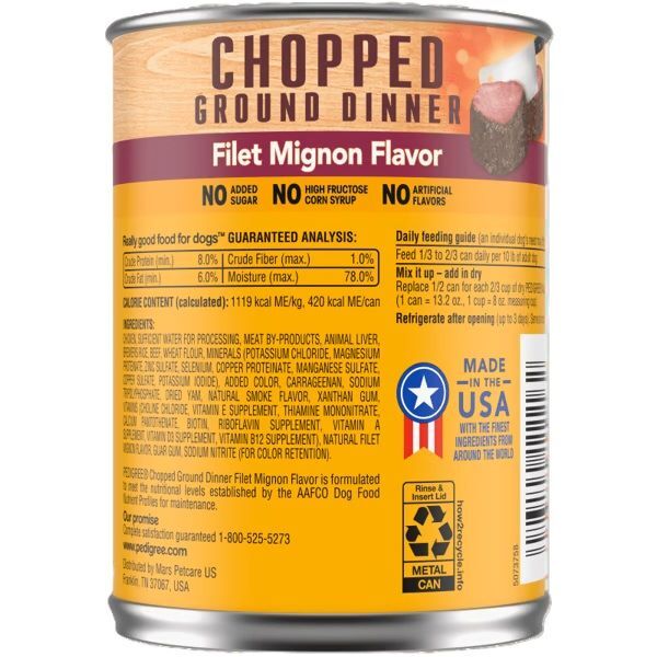 Pedigree Chopped Ground Dinner Filet Mignon Flavor Wet Dog Food, 13.2-Oz