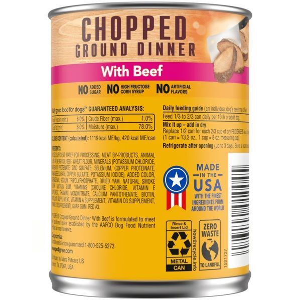 Pedigree Chopped Ground Dinner with Beef Wet Dog Food, 13.2-Oz