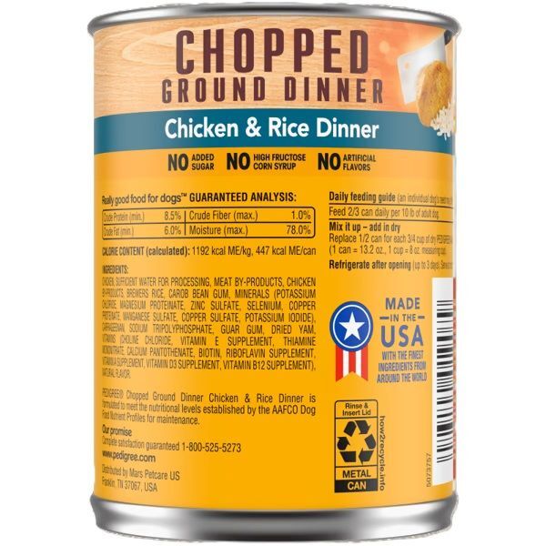 Pedigree Choice Chopped Ground Dinner with Chicken and Rice Wet Dog Food, 13.2-Oz