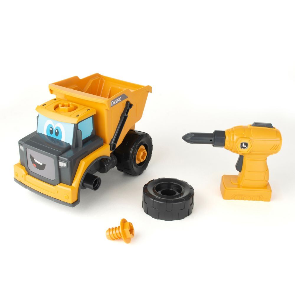 Tomy John Deere Build-A-Buddy Yellow Dump Truck with Drill, 2-In-1 Toy Set