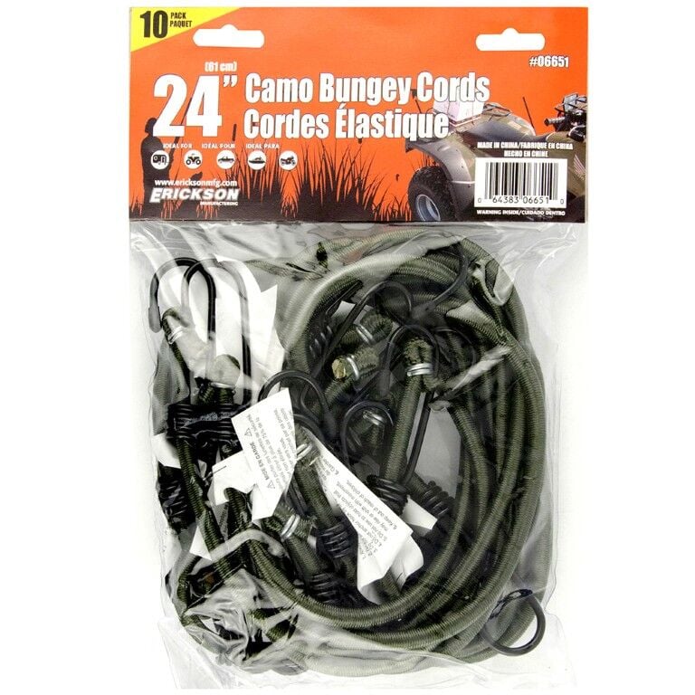 Erickson Bungey Cords, Camo, 24 in., 10 pack