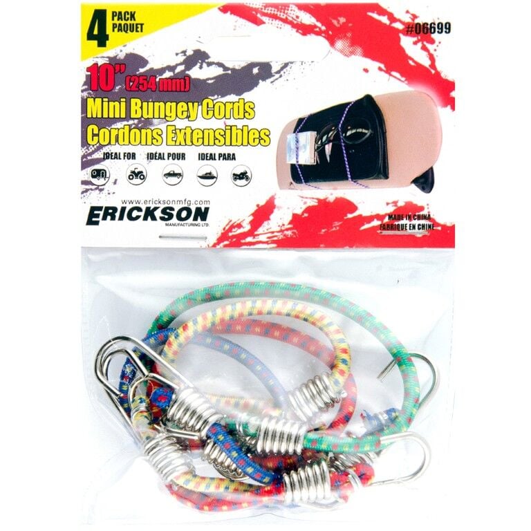Erickson Mini Bungey Cords, 10 in., 4 pack