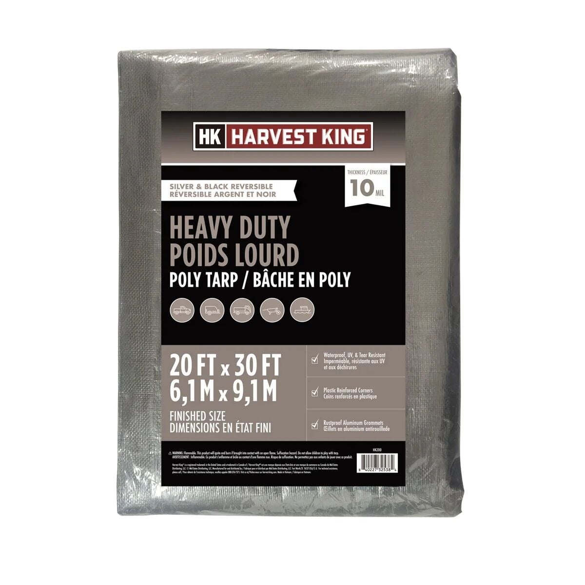 Harvest King Reversible Heavy Duty Poly Tarp, Silver/Black, 20 ft. x 30 ft.