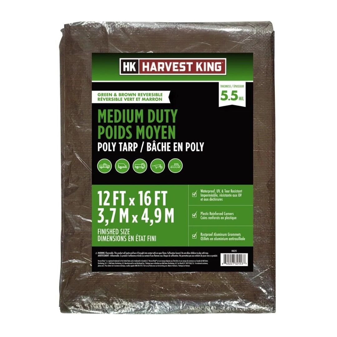 Harvest King Reversible Medium Duty Poly Tarp, Brown/Green, 12 ft. x 16 ft.