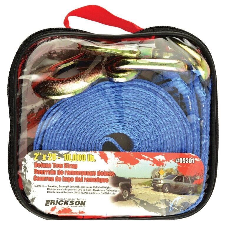 Erickson Tow Strap with Forged Safety Snap Hooks, 10,000 lbs., Blue, 2 in. x 20 ft.
