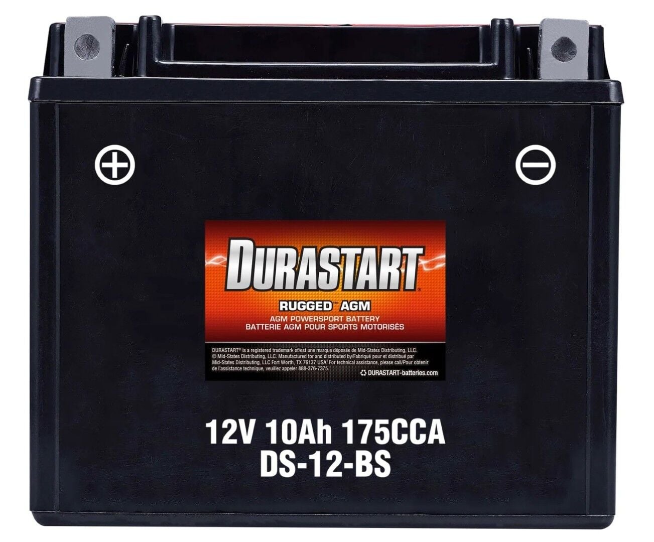 Durastart Rugged AGM Powersport Battery 12-BS, 12V, 10Ah, 175 CCA
