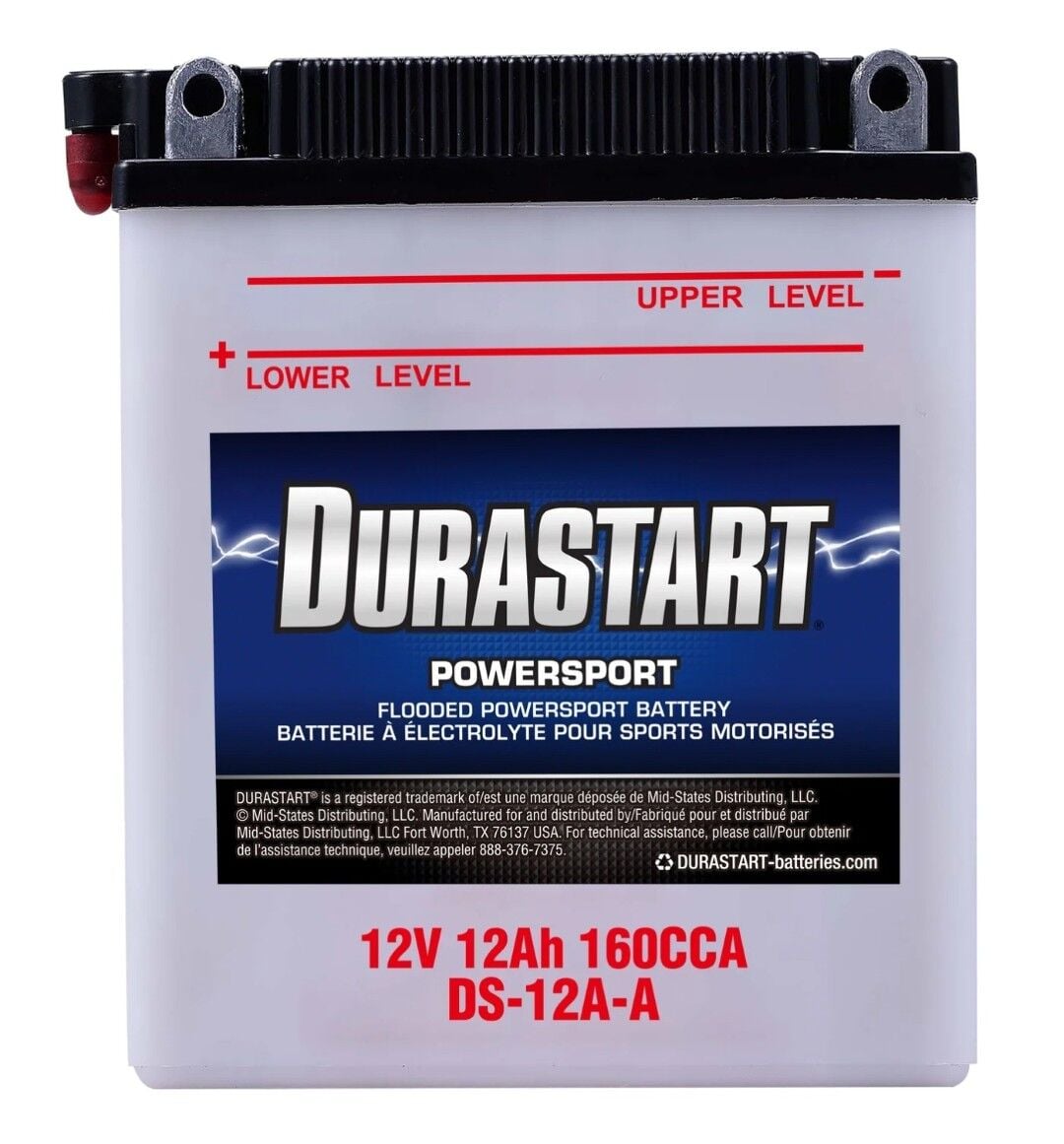 Durastart Flooded Powersport Battery 12A-A, 12V, 12Ah, 160 CCA