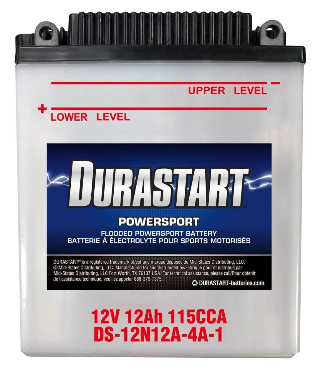 Durastart Flooded Powersport Battery 12N12A-4A-1, 12V, 12Ah, 115 CCA