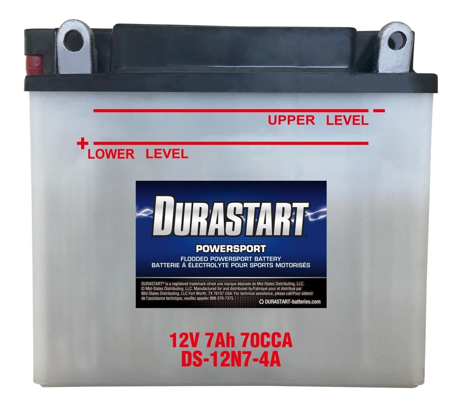 Durastart Flooded Powersport Battery 12N7-4A, 12V, 7Ah, 70 CCA