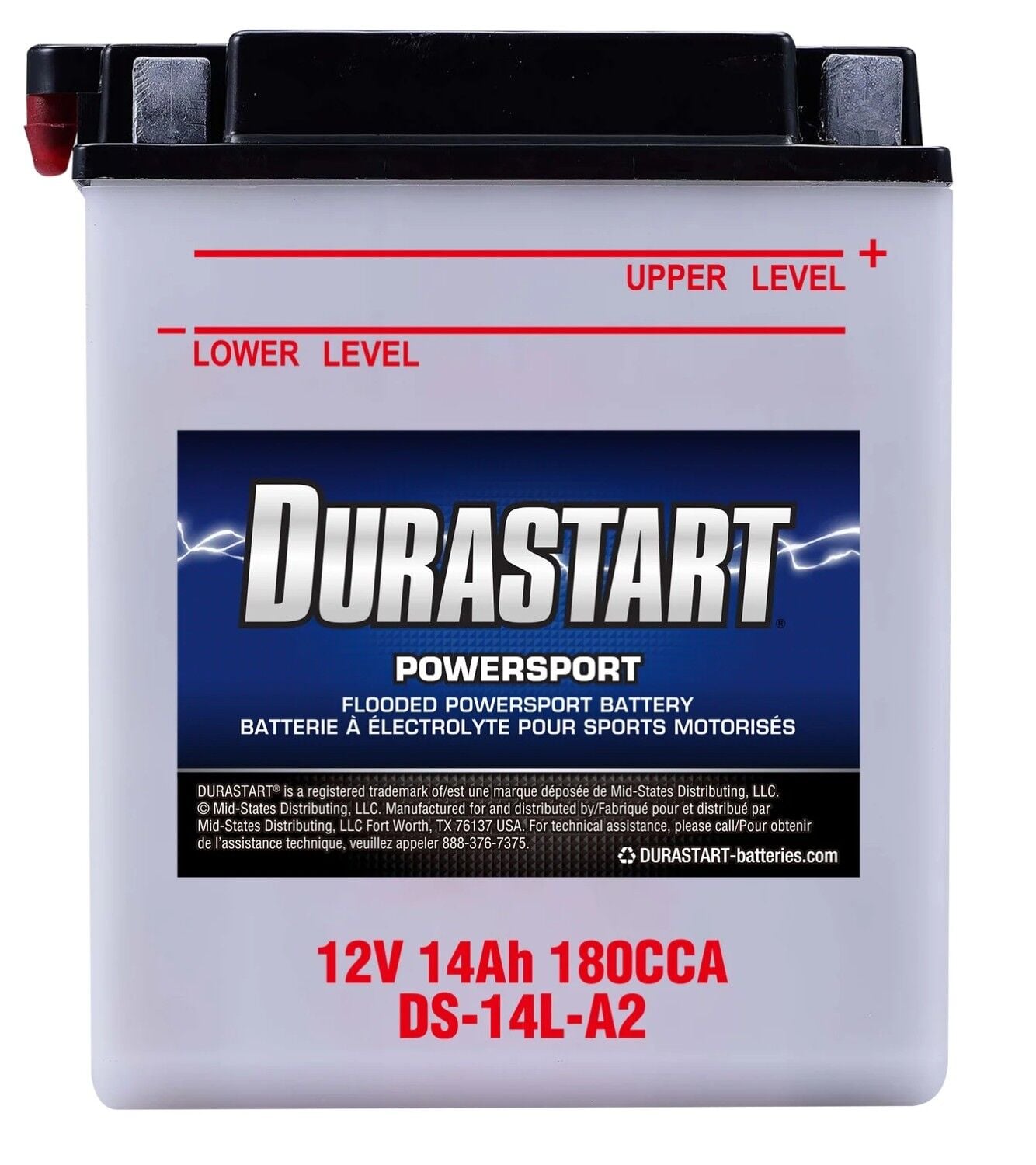 Durastart Flooded Powersport Battery 14L-A2, 12V, 14Ah, 180 CCA