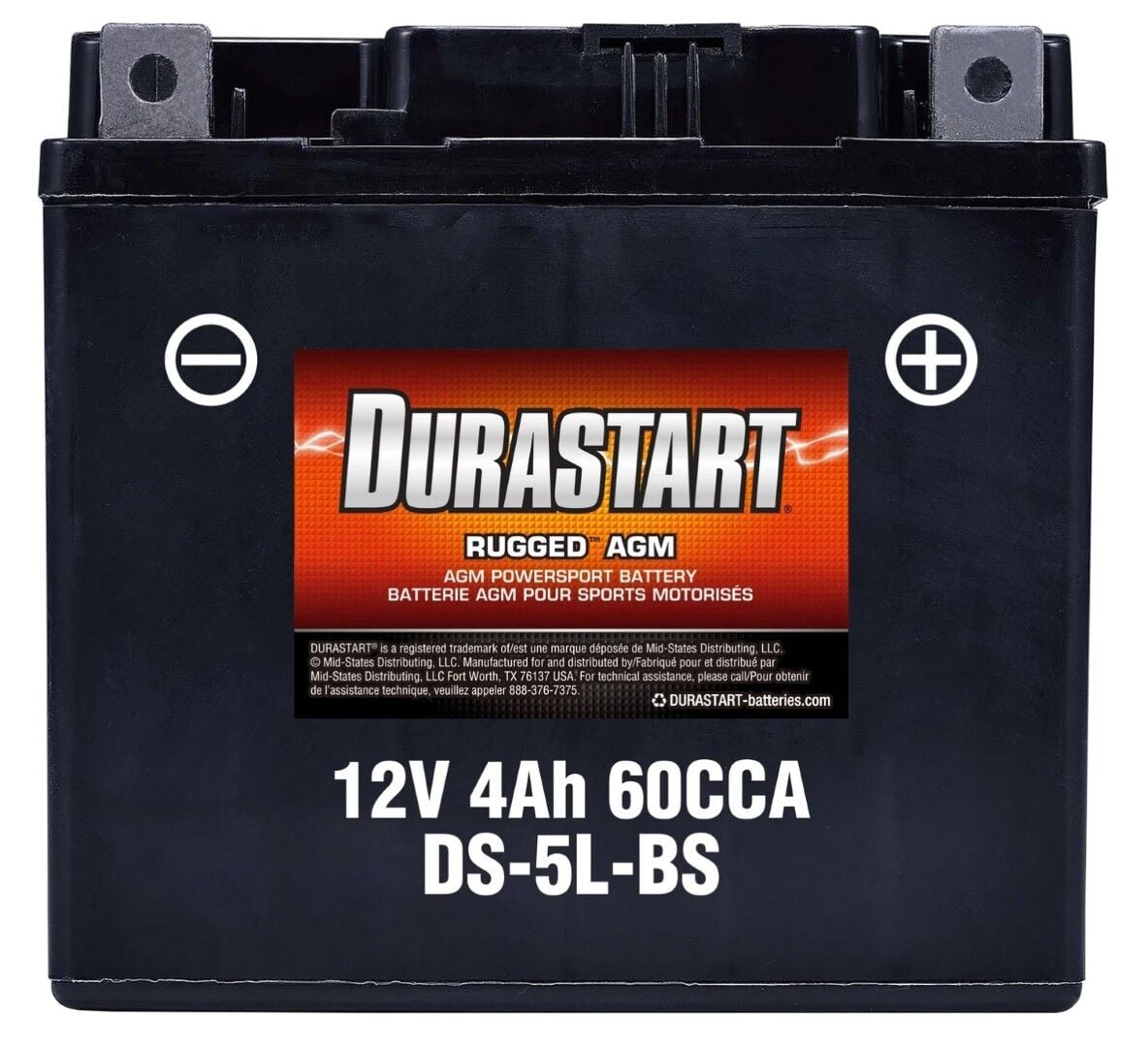 Durastart Rugged AGM Powersport Battery 5L-BS, 12V, 4Ah, 60 CCA
