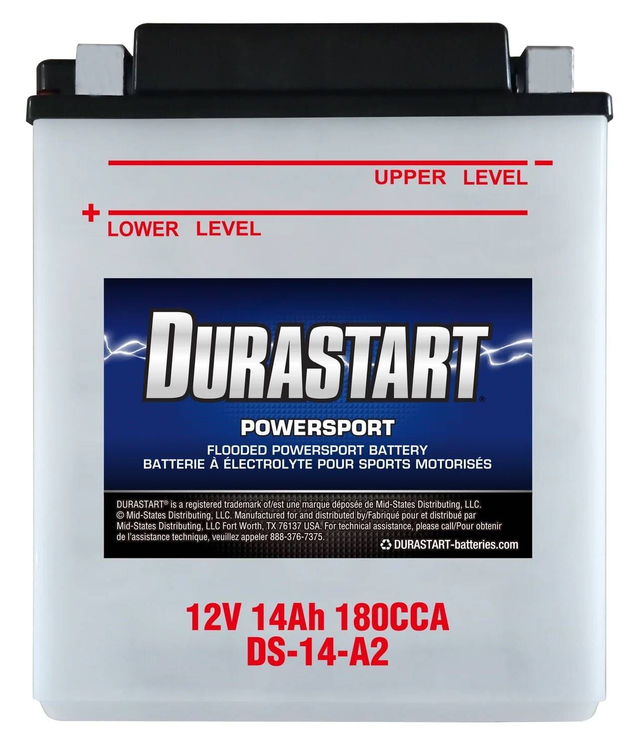 Durastart Flooded Powersport Battery 14-A2, 12V, 14Ah, 180 CCA