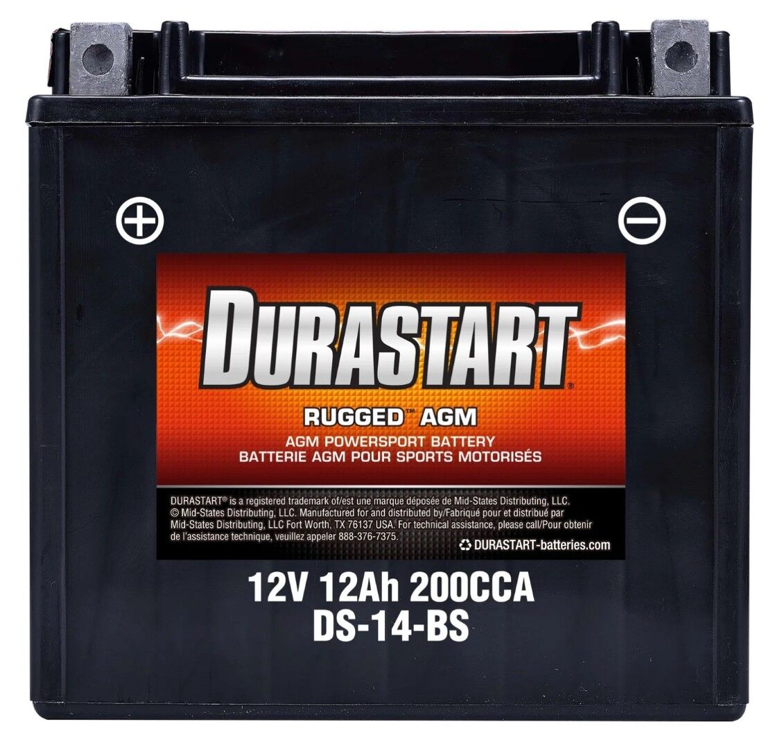 Durastart Rugged AGM Powersport Battery 14-BS, 12V, 12Ah, 200 CCA