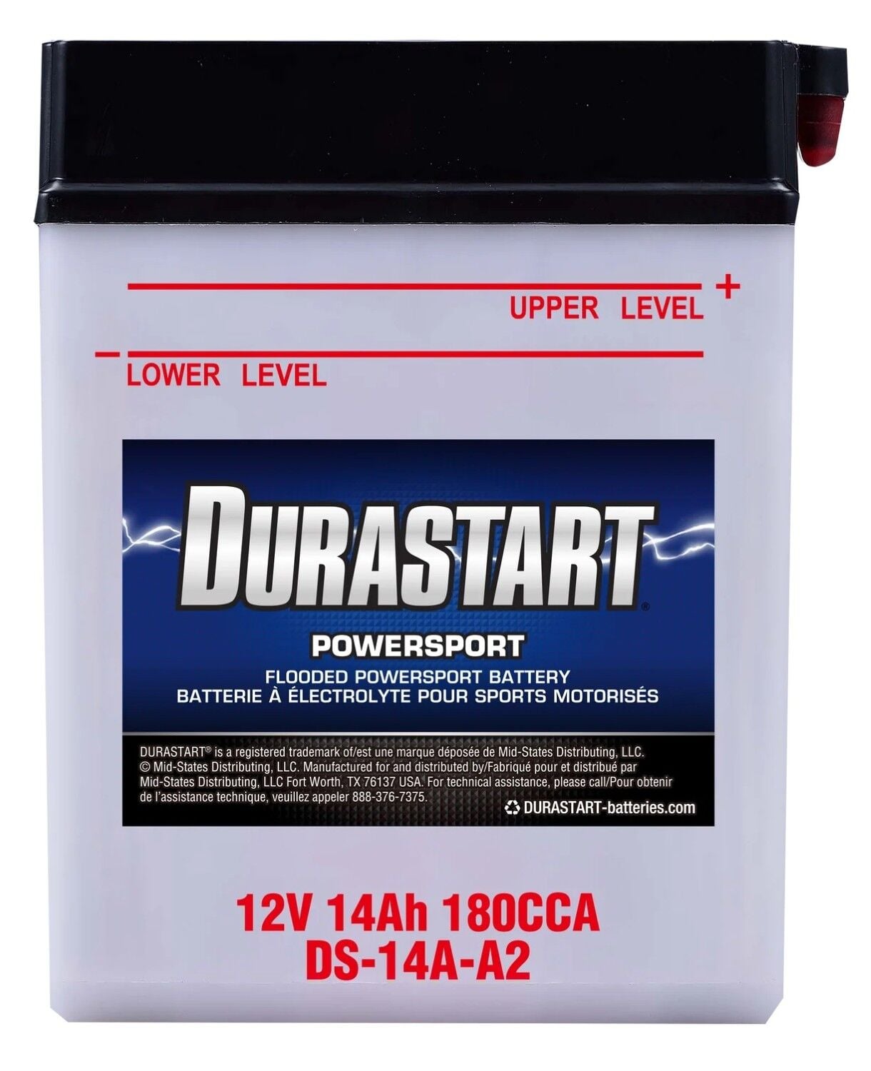Durastart Flooded Powersport Battery 14A-A2, 12V, 14Ah, 180 CCA