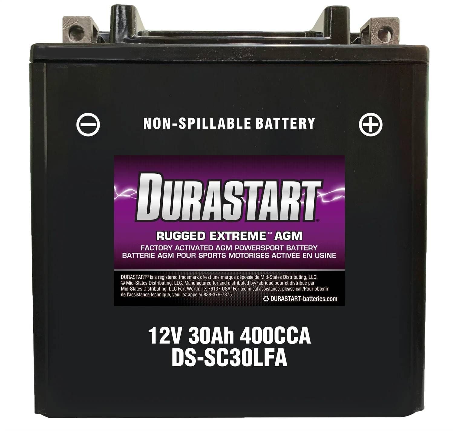 Durastart Rugged Extreme AGM Powersport Battery SC30LFA, 12V, 30AH, 400 CCA