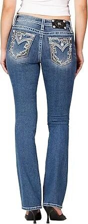 Miss Me Women's Western Boho Faux Flap Pockets Mid-Rise Bootcut Jeans