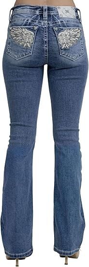 Miss Me Women's Soaring Wings Embellished Pockets Mid-Rise Bootcut Jeans