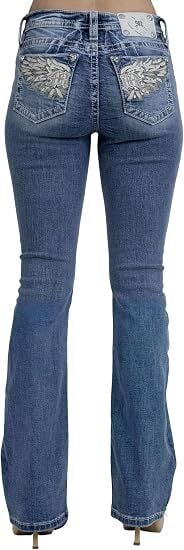 Miss Me Women's Soaring Wings Embellished Pockets Mid-Rise Bootcut Jeans