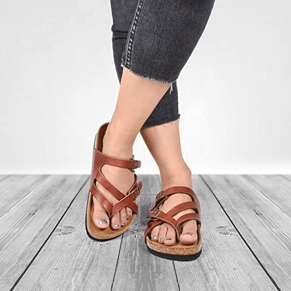 Women's Memory Foam Strappy Sandal in Tan