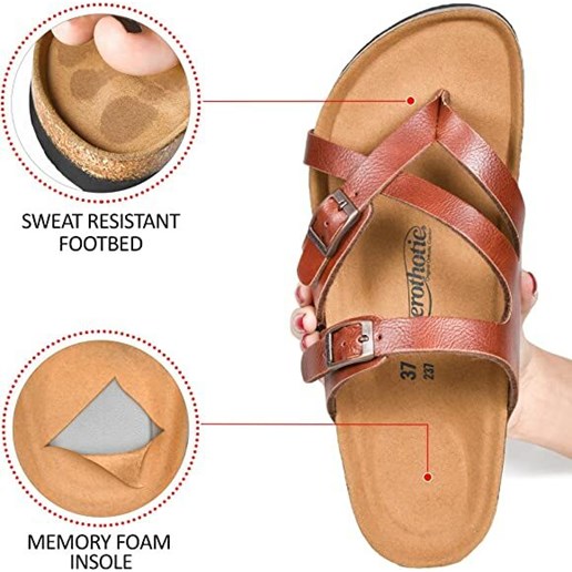 Women's Memory Foam Strappy Sandal in Tan