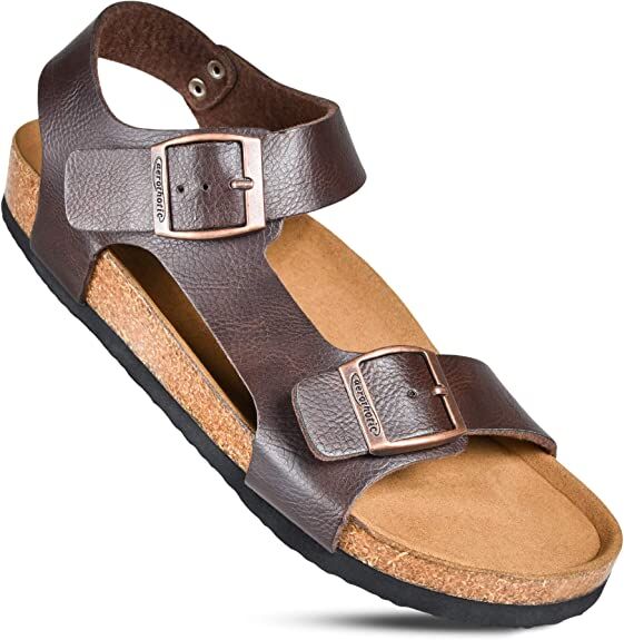 Women's Arch Support Cork Footbed Slide Sandal in Brown Sandals