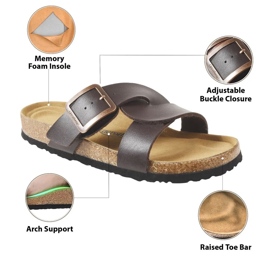 Aerothotic Women's Kai Cork Recovery Slides Cross Strappy Slip-On Casual