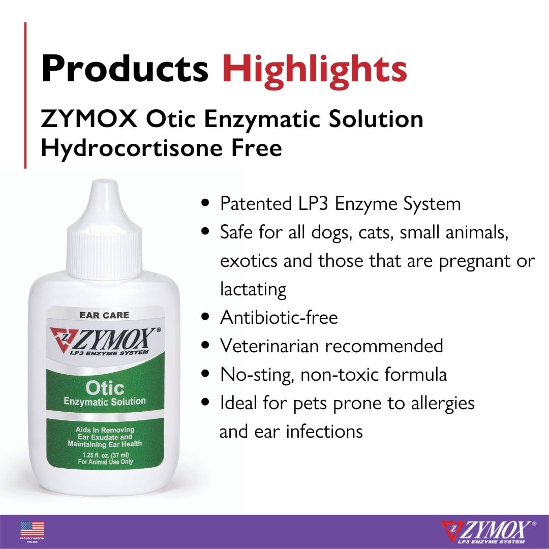 Zymox Ear Solution Plus Otic Without Hydrocortisone For Pets, 1.25-Oz.