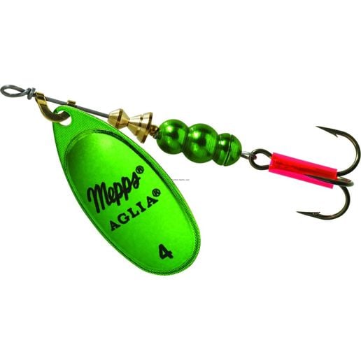 cheap mepps fishing lures Double Blade Aglia-Hot Firetiger-Chartreuse line spinner that features a natural hackle tail dressing Aglia Plain Single Hook