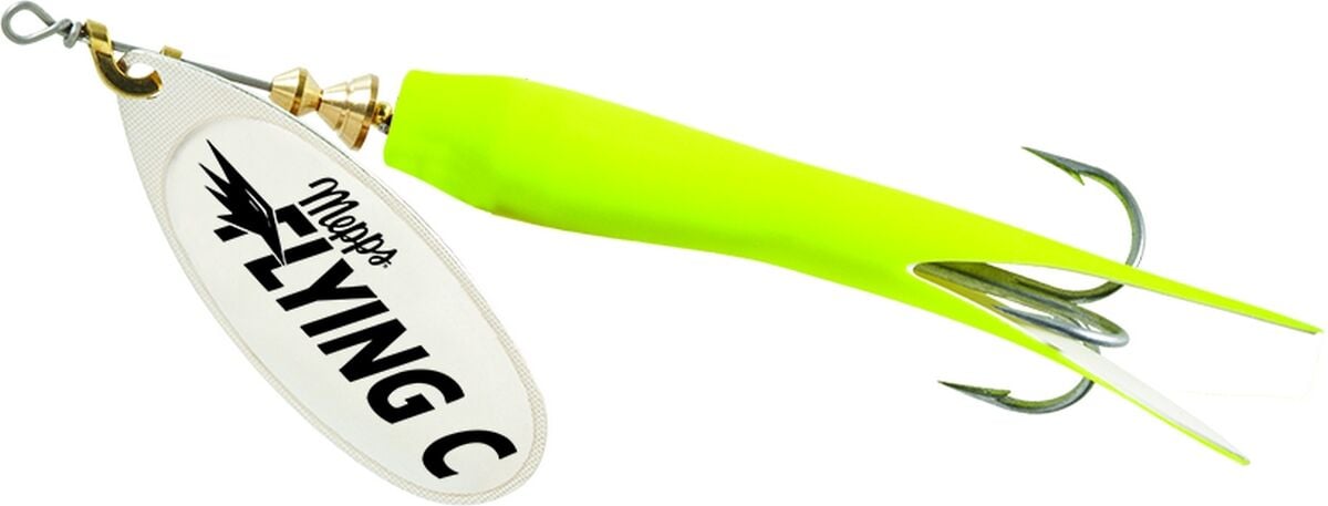Mepps Flying C Silver Blade Lure, Hot Chartreuse, #4, 5/8 oz.