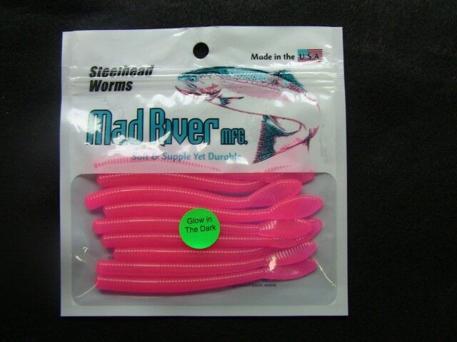 Mad River Steelhead Worms Glow Pink Bait, 4-In, 9-Pk