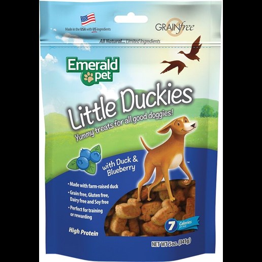 Emerald Pet Little Duckies Duck and Blueberry Dog Treats, 5-oz Bag 
